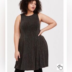 Torrid black dress with silver and gold metallic